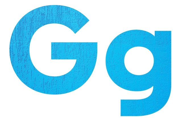 Alphabet uppercase and lowercase letters G with wall texture Blue letter G in upper and lower case isolated on white backgroundxA