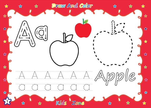 Alphabet a-z exercise with cartoon coloring book kids.