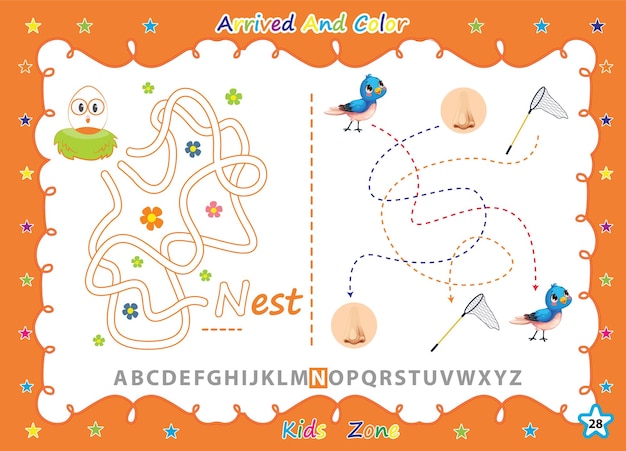 Alphabet a-z exercise with cartoon coloring book kids.