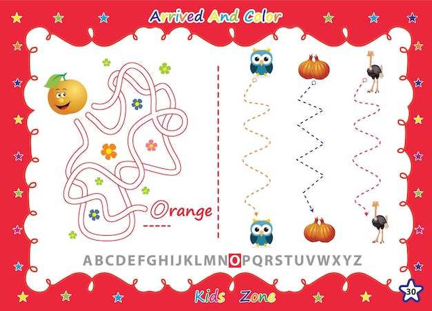 Alphabet a-z exercise with cartoon coloring book kids.