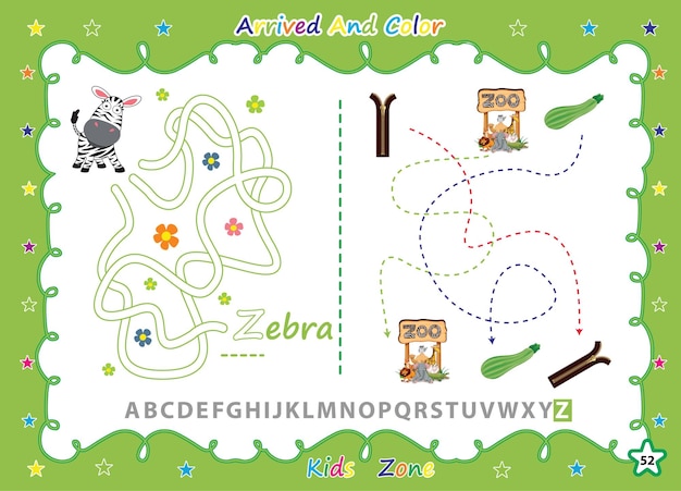 Alphabet a-z exercise with cartoon coloring book kids.