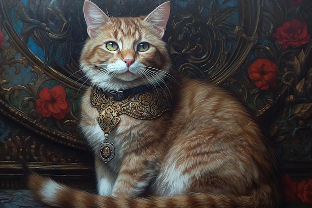 Alphons mucha liberty style Cat character illustration generative ai