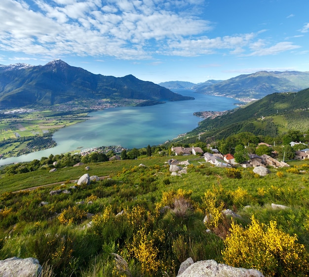 Alpine Lake Como summer  view from mountain top (Italy)