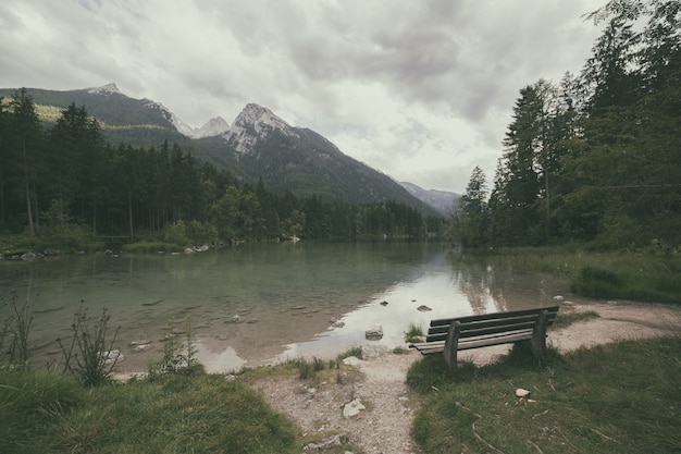 Alpine lake. Vintage retro style