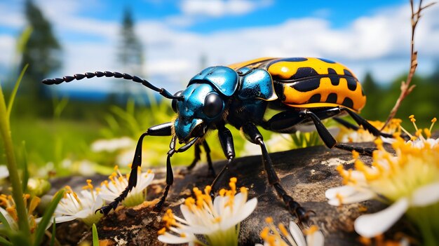 Alpine longhorn beetle rosalia alpina sitting on branch in spring Generated With Ai