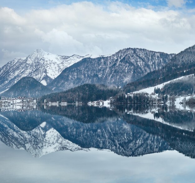 Alpine winter lake Grundlsee Austria