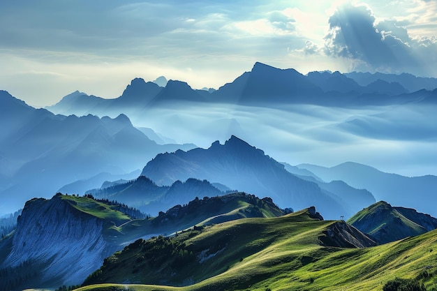 Alps landscape mountains valley Generate Ai