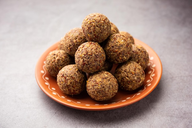 Alsi pinni laddu or flax seed laddo or healthy jawas ladoo are delicious Indian sweet energy balls