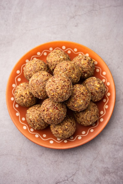 Alsi pinni laddu or flax seed laddo or healthy jawas ladoo are delicious Indian sweet energy balls