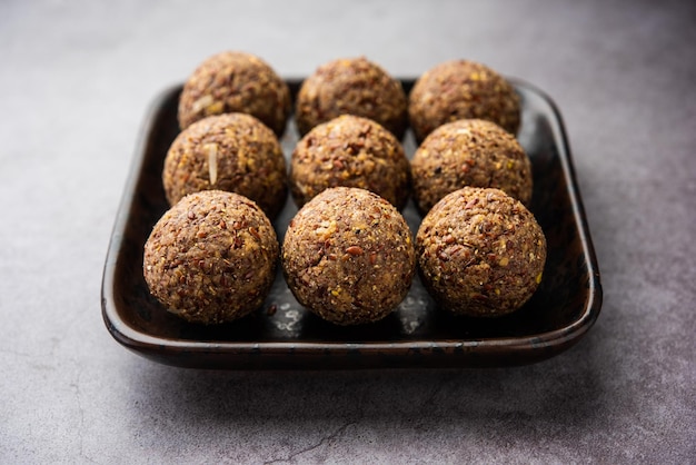 Alsi pinni laddu or flax seed laddo or healthy jawas ladoo are delicious Indian sweet energy balls