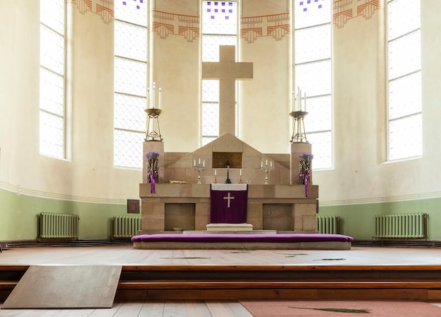 Altar of the Lutheran Evangelical Church is decorated for the celebration of Easter