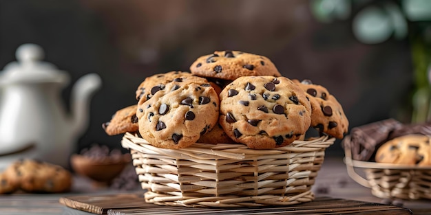 Photo alternative to brazilian chocolate chip cookies in a basket concept sweet dessert platter international treats gourmet cookie selection decadent sweets