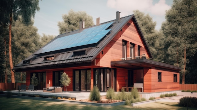 Alternative green energy solar panels on the roof top of the house Generative AI