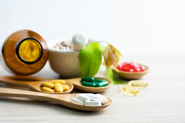 Photo alternative herbal medicine, vitamin and supplements from natural