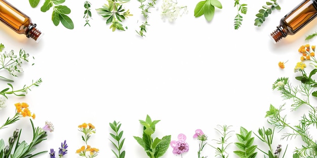 Alternative medicine with medicinal herbs background picture