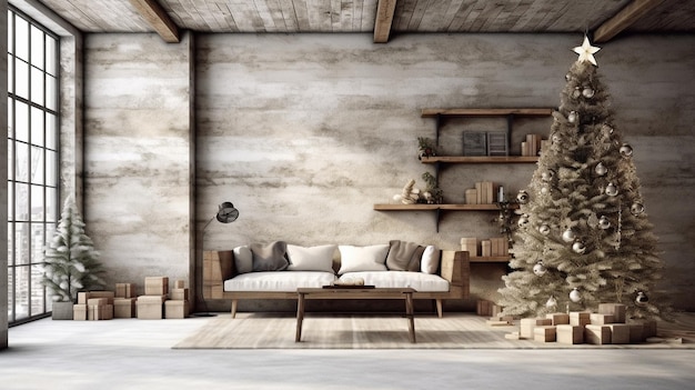 alternative tree upside down on the ceiling Winter home decor Christmas in loft inte Generative AI