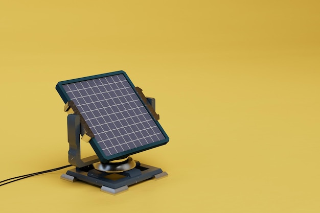 Alternative ways to generate electricity solar battery on a yellow background 3d render