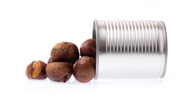 aluminium can of chestnuts isolated on white background