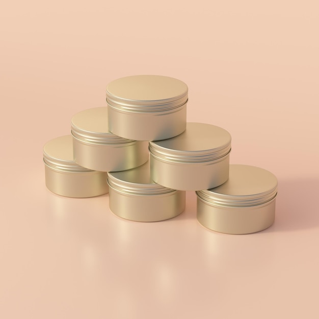 Aluminium metallic round tin editable cosmetic jar mockup 3d rendering