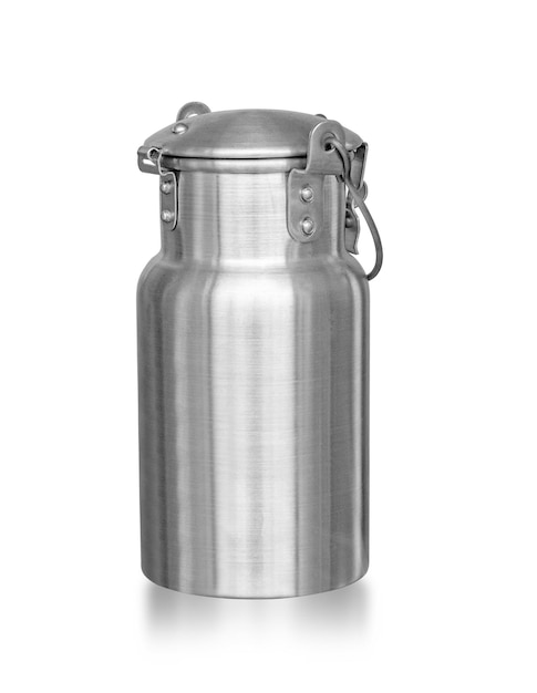 Aluminium milk can on white