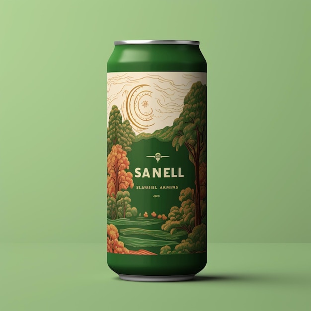 Aluminum can mockup on green background 3d illustration