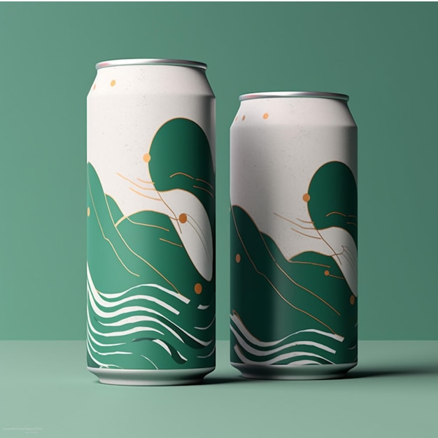 Aluminum cans with green pattern on green background 3d rendering