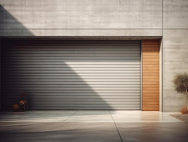 aluminum garage door near a concrete wall in the style of soft