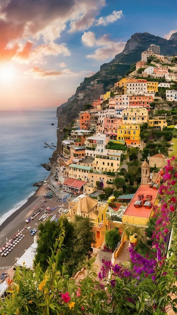 Photo amalfi coast of italy beautiful positano town one of the most scenic places for summer holidays