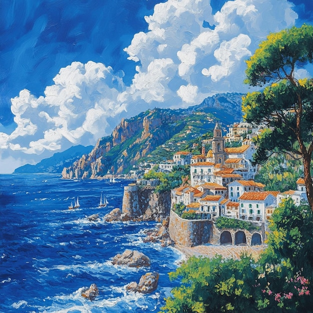 Photo amalfi coast with dynamic ocean and sky