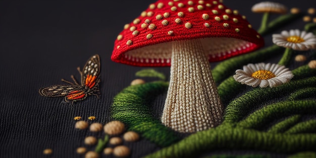 Amanita canvas embroidery yarn Generative AI