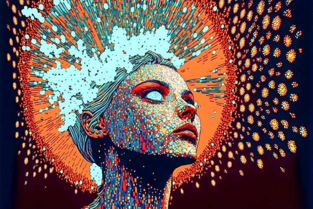 Amazing Abstract Pop Art and Cyberpunk Girl portrait illustration