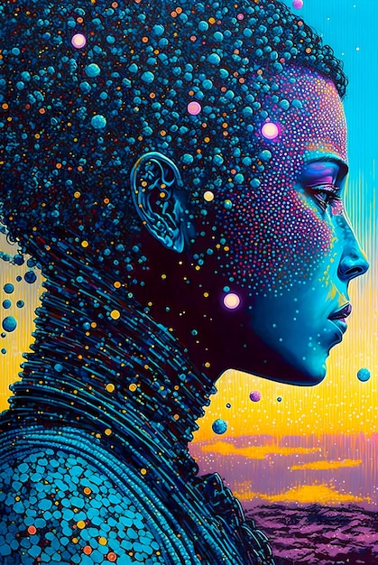 Amazing Abstract Pop Art and Cyberpunk Girl portrait illustration