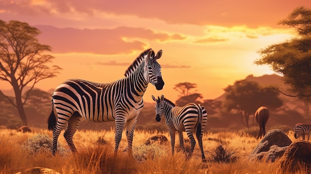 Amazing african zebras at sunset concept A professional photography should use a high quality Generative AI