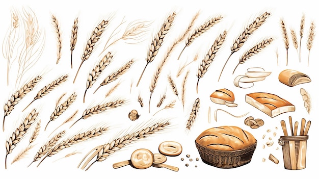 Amazing Baker Utensils and Wheat Hand Drawn Vector Design