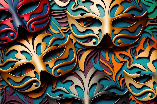 Amazing and beautiful carnival masks to use as background Fun time Generative AI