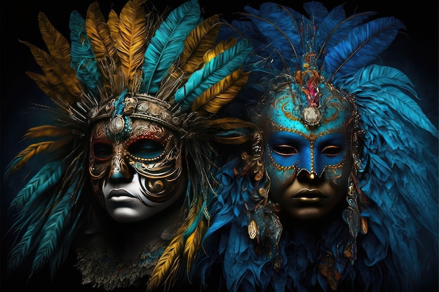 Amazing and beautiful carnival masks with colorful tones Fun time Generative AI