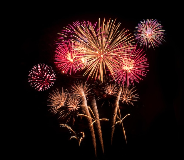 Amazing Beautiful firework on black background for celebration anniversary merry christmas eve and happy new year