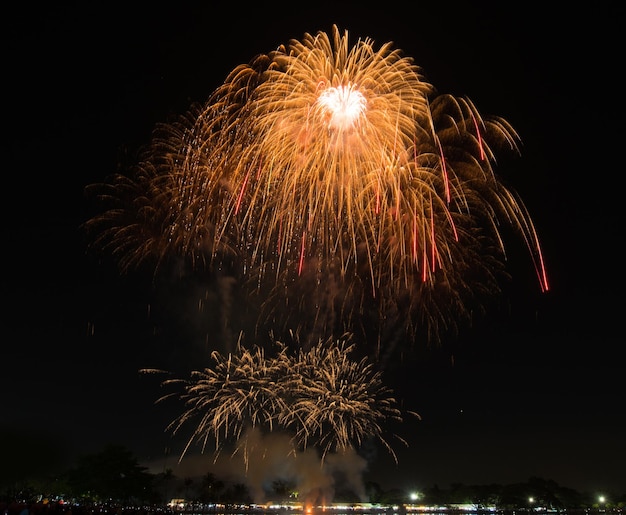 Amazing Beautiful firework on black background for celebration anniversary merry christmas eve and happy new year