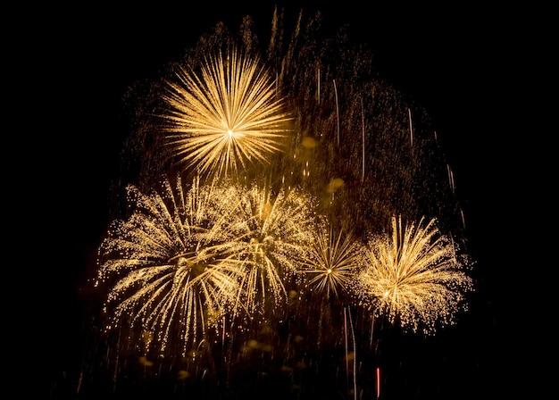 Amazing Beautiful firework on black background for celebration anniversary merry christmas eve and happy new year