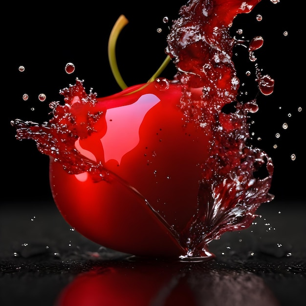 Amazing Cherry with water splash and drops isolated generative ai