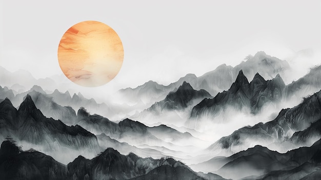 Photo amazing chinese ink landscape painting art background