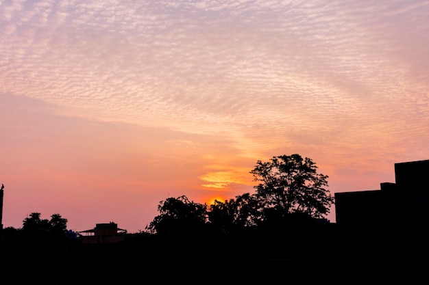 Amazing cloud formation in colourful sky during a monsoon sunrise morning