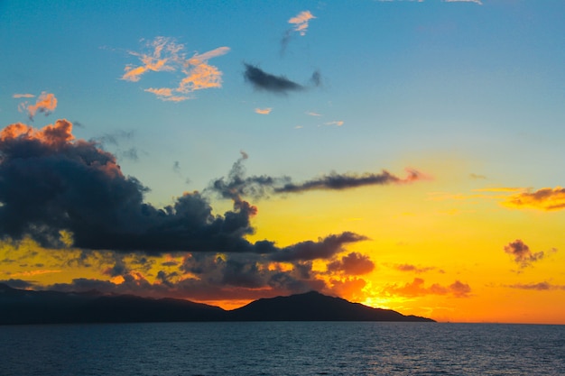 Amazing colorful sunset on the exotic island of Seychelles