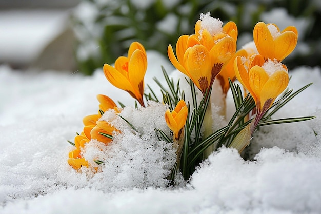 Amazing crocuses in snow