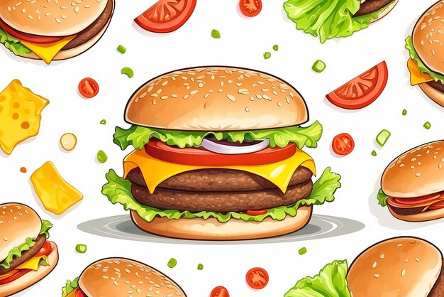 Amazing delicious fast food burger illustration AI generated best photo