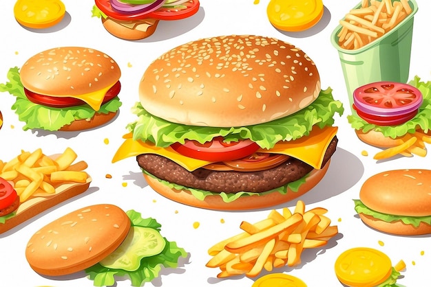 Amazing delicious fast food burger illustration AI generated best photo