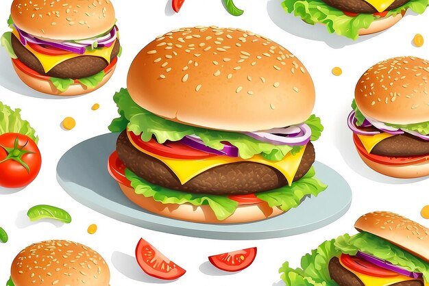 Amazing delicious fast food burger illustration AI generated best photo