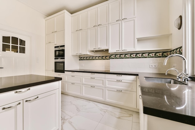 Amazing design of a large kitchen with lots of cabinets