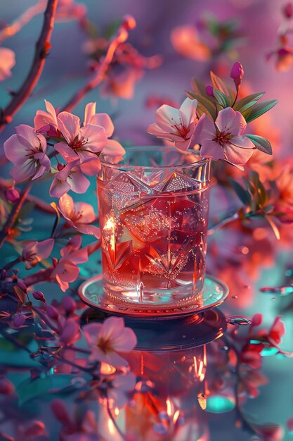 Amazing digital florals bloom around a soft drink on a coaster t