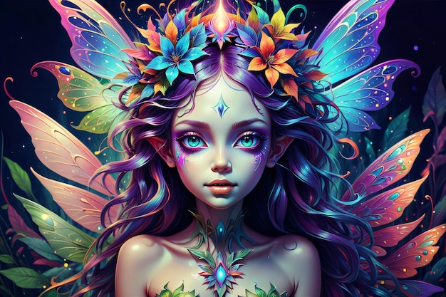 amazing fairy hybrid colorful psychedelic digital art